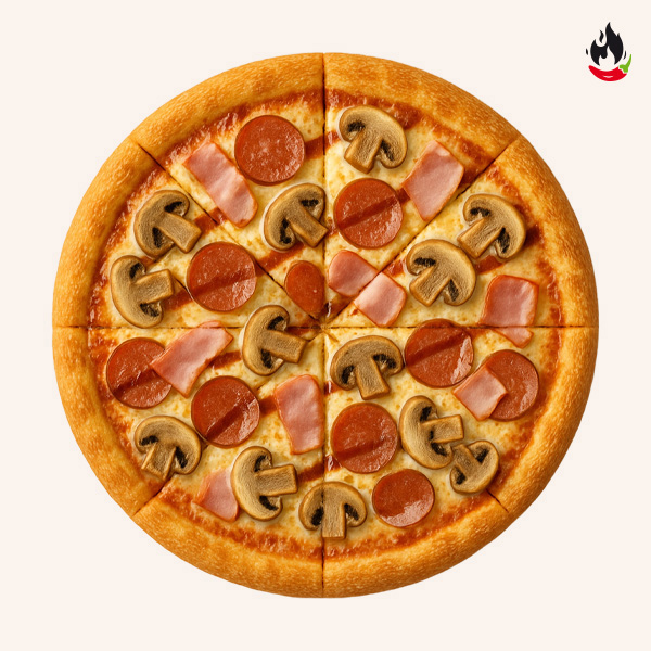 Пицца Пепперони с ветчиной и грибами